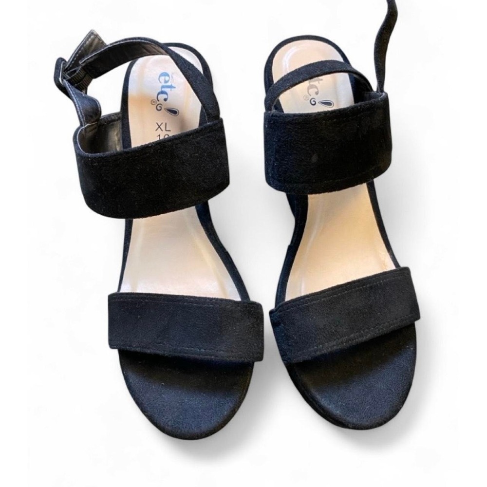 Brand new without box or tag Black velvet wedge sandals with red rose embroidery